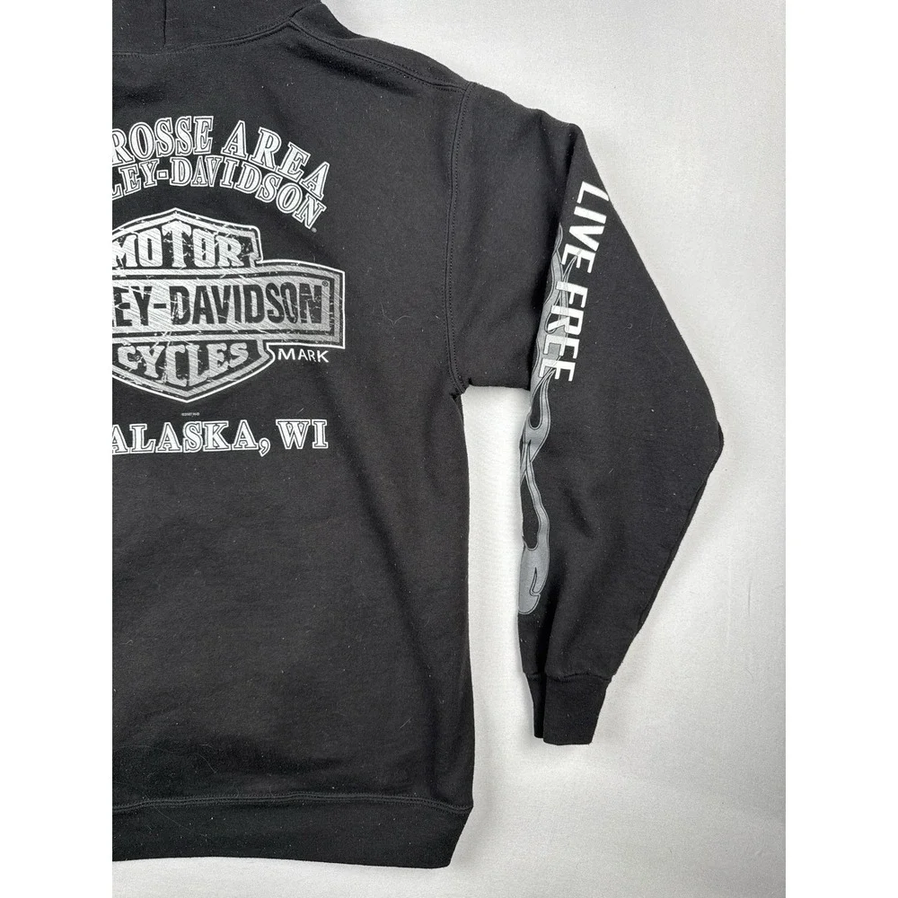Harley Davidson Flames Hoodie Small Black Live Free Ride Free Onalaska WI